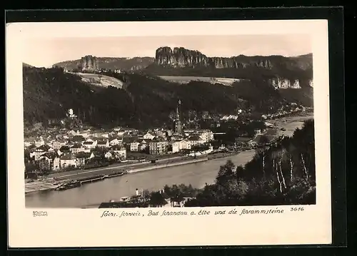 Foto-AK Walter Hahn, Dresden, Nr. 3616: Bad Schandau a. Elbe, Blick auf die Schrammsteine