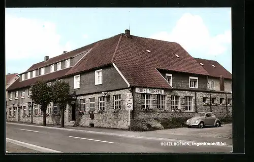 AK Imgenbroich / Eifel, Strassenpartie am Hotel Roeben mit VW-Käfer