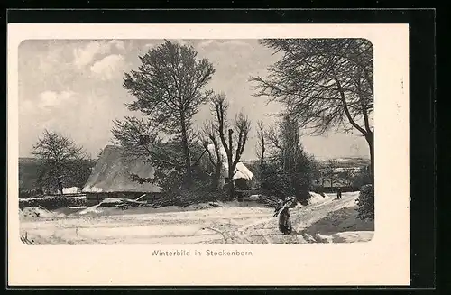 AK Steckenborn, Winterliche Landschaft mit alten Bauernhaus