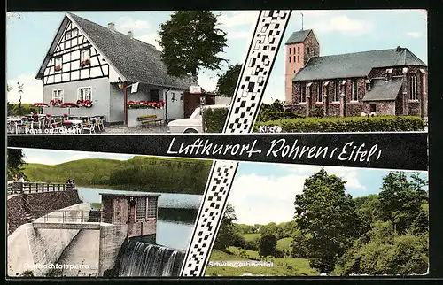 AK Rohren / Eifel, Hotel Pension Jansen, Perlbachtalsperre, Kirche, Schwiegerbachtal