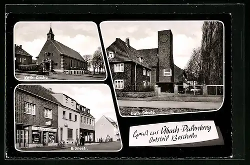 AK Übach-Palenberg, Geschäft in der Brünestrasse, Katholische Schule, Katholische Kirche