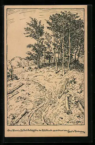 Künstler-AK Hans von Volkmann: Bachlandschaft mit Bäumen