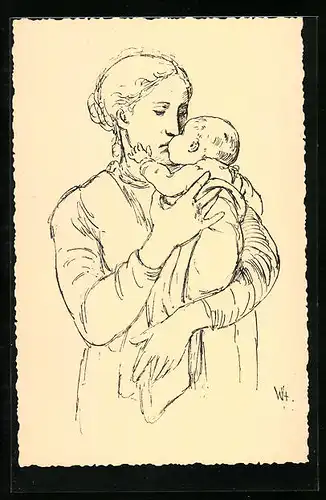 Künstler-AK Wilhelm Steinhausen: Mutter gibt Säugling einen Kuss