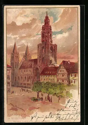 Künstler-AK P. Schmohl: Heilbronn, Ortspartie mit Kilianskirche