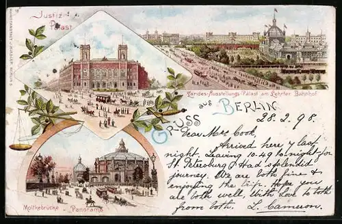 Lithographie Berlin, Landes-Ausstellungs-Palast am Lehrter Bahnhof, Justiz-Palast