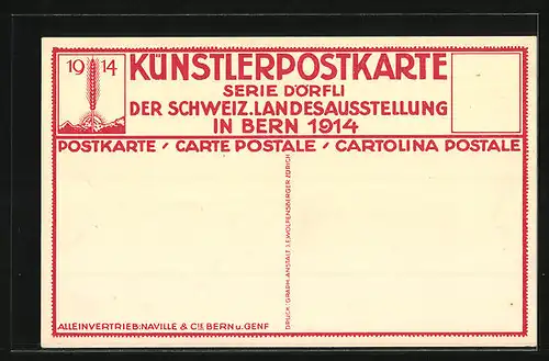 Künstler-AK Bern, Schweizerische Landes-Ausstellung 1914, Serie Dörfli