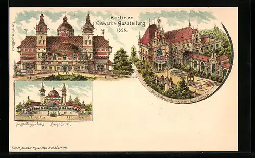 Lithographie Berlin, Gewerbe-Ausstellung 1896, Bau- & Ingenieurwesen-Ausstellung, Ausstellung Chemie, Hauptportal