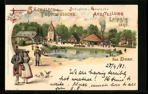 Lithographie Leipzig, Sächsisch-Thüringische Industrie & Gewerbe-Ausstellung 1897, Das Dorf