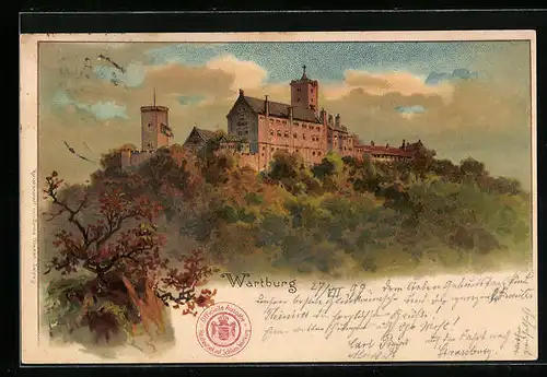 Lithographie Panoramablick zur Wartburg