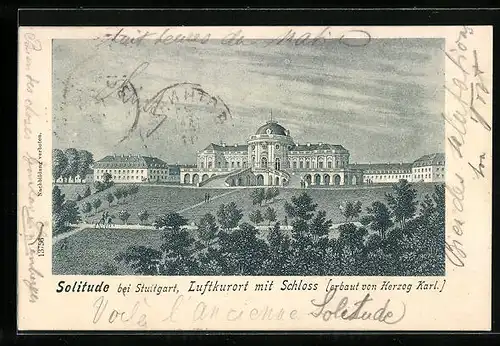 Lithographie Blick auf Schloss Solitude
