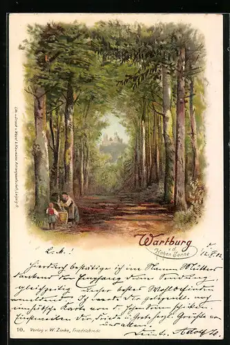 Lithographie Wartburg von der Hohen Sonne gesehen