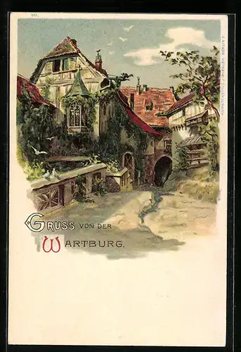 Lithographie Innenhof der Wartburg