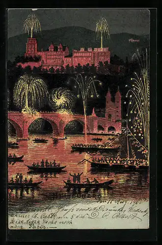 AK Heidelberg, Schloss mit Feuerwerk