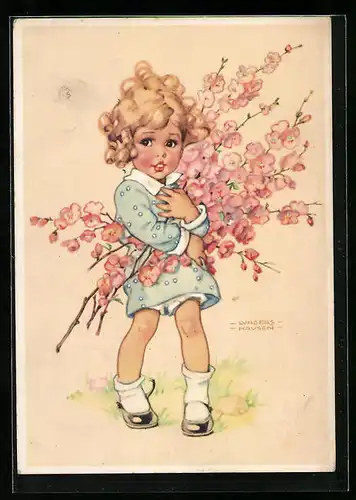 Künstler-AK Ilse Wende-Lungershausen: Mädchen mit Blütenzweigen