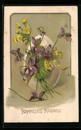 Künstler-AK Alfred Mailick: Veilchenstrauss und Osterei