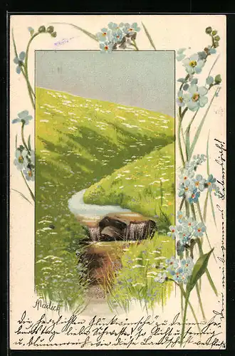 Künstler-AK Alfred Mailick: Idyllische Blumenwiese mit Bachlauf