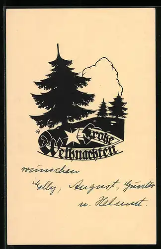 Künstler-AK A. Ost: Weihnachtsgruss mit Tannen