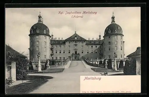 AK Moritzburg, Kgl. Jagdschloss, Aufgang zum Eingang