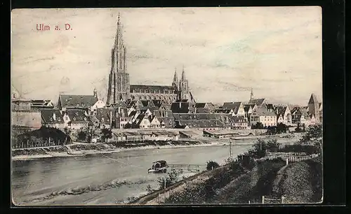 AK Ulm a. D., Flusspartie mit Kirche