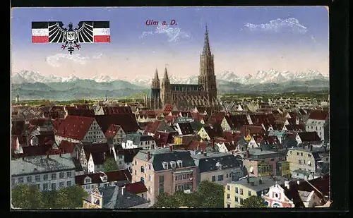AK Ulm a. D., Ortsansicht mit Kirche, Wappen