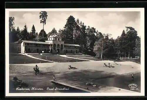 AK Faakersee, Insel-Strandbad mit Badegästen