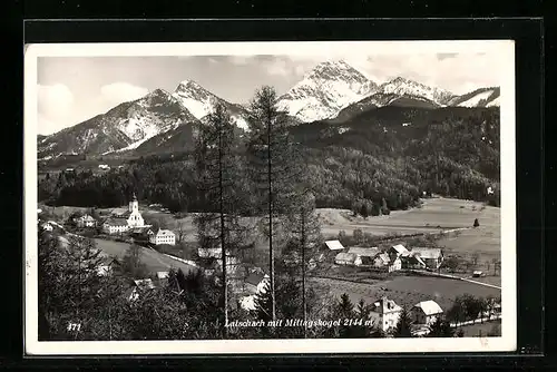 AK Latschach, Ortsansicht mit Wald und Mittagskogel