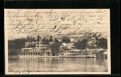 AK Velden am Wörthersee, Schloss mit Mittagskogel im Hintergrund
