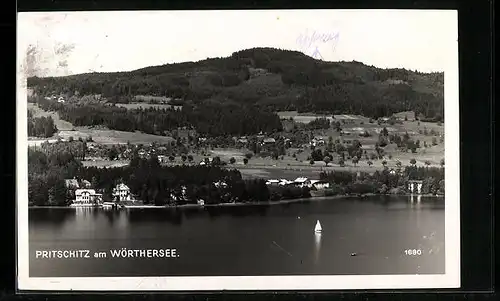 AK Pritschitz am Wörthersee, Ortsansicht aus der Vogelschau