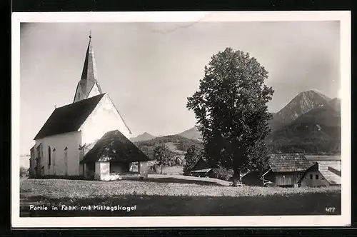 AK Faak, Kirche mit Mittagskogel im Hintergrund