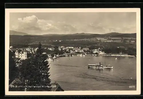 AK Velden am Wörthersee, Dampfer in der Bucht