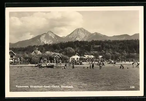 AK Faakersee, Strandbad Fürst-Christ, Sandbank mit Badegästen
