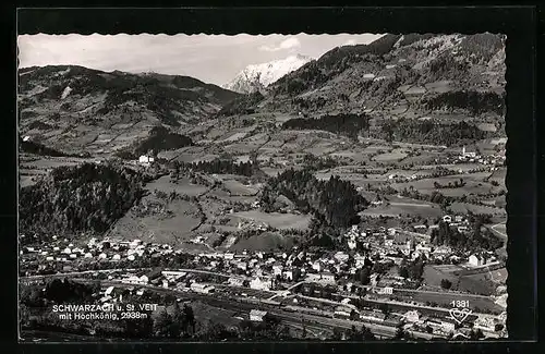 AK Schwarzach, Gesamtansicht mit Bahnhof und Blick nach St. Veit