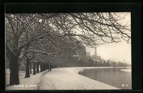 AK Salzburg, Flusspartie im Winter