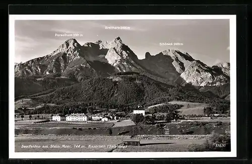 AK Saalfelden am Stein, Kasernen mit Breithorn im Hintergrund