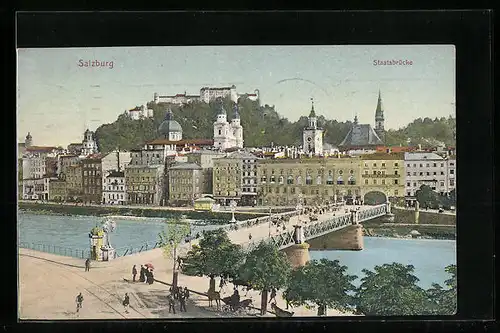 AK Salzburg, Flusspartie mit Staatsbrücke