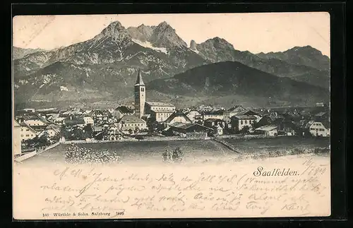 AK Saalfelden, Ortspartie mit Gotteshaus