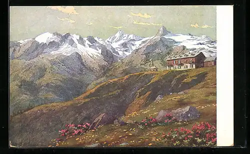 Künstler-AK Zell am See, Hotel Schmittenhöhe, Blick in die hohen Tauern