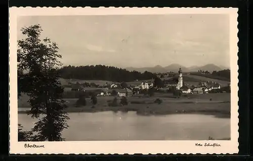 AK Obertrum, Flusspartie mit Kirche vom Ort