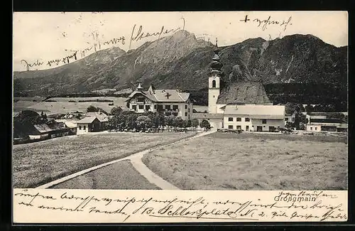 AK Grossgmain, Ortspartie mit Kirche