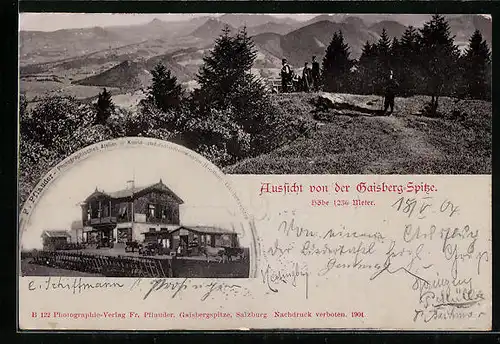 AK Salzburg, Photographisches Atelier und Handlung von F. Pflauder auf der Gaisberg-Spitze, Panorama