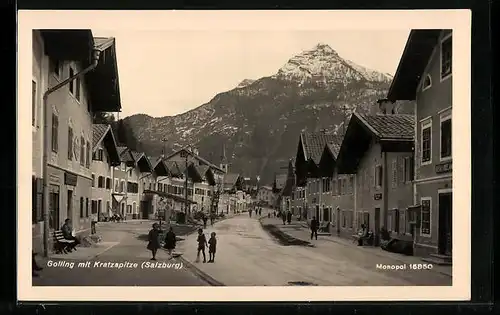 AK Golling, Strassenpartie mit Geschäft und Kratzspitze
