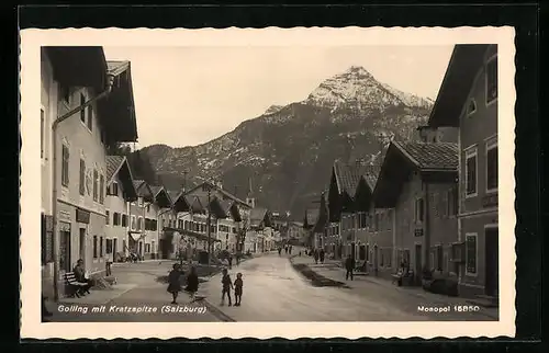 AK Golling, Strassenpartie mit Geschäft und Kratzspitze