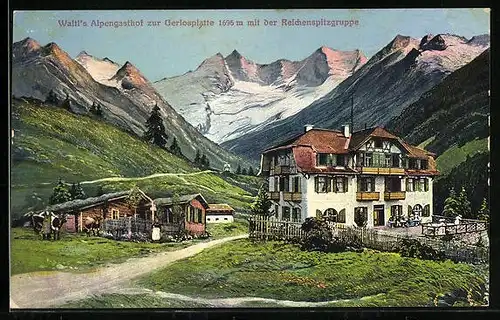 AK Krimml, Waltl`s Alpengasthof zur Gerlosplatte mit der Reichenspitzgruppe