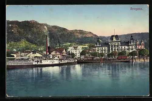 AK Bregenz, Blick vom Bodensee auf K. K. Post