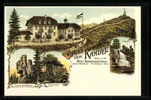 Lithographie Kandel, Hotel Kandelrasthaus, Thomas-Hütte, Grosser Kandelfelsen