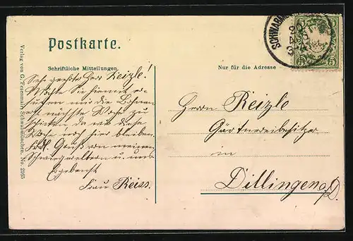 AK Schwabmünchen, Strassenpartie mit Turmspitze