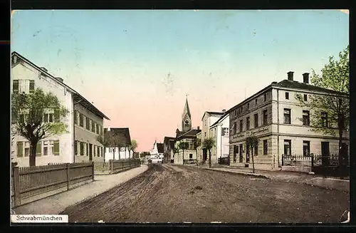 AK Schwabmünchen, Strassenpartie mit Turmspitze