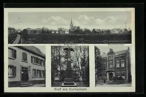 AK Cuchenheim, Bürgermeisteramt, Gebäudeansicht, Kriegerdenkmal