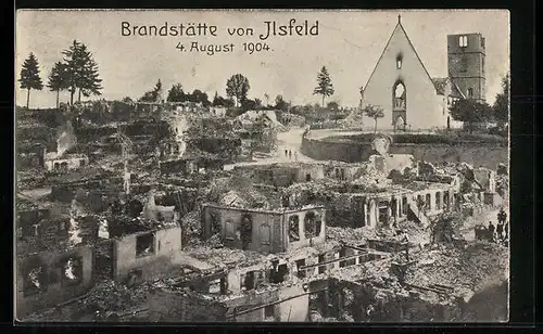 AK Ilsfeld, Brandstätte 1904, Zerstörte Ortspartie