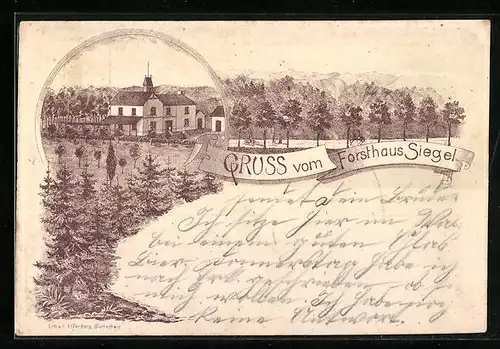 Lithographie Aachen, Gasthof Forsthaus Siegel aus der Vogelschau